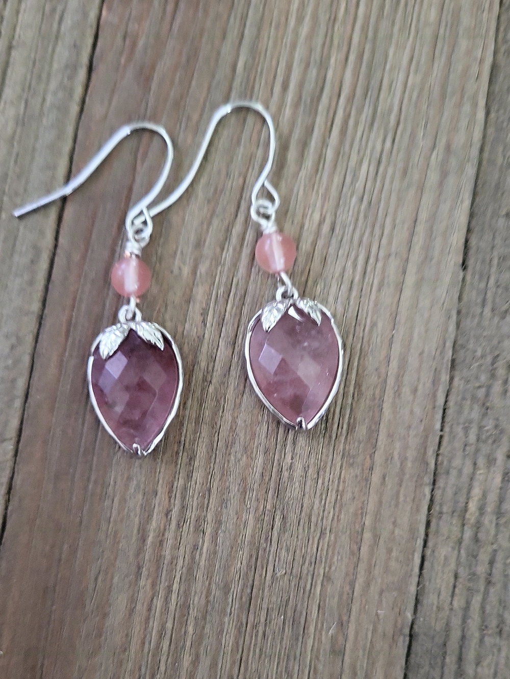 Faceted Stawberry Quartz Strawberry Hypo Earring  w/ Cherry Quartz Accent Beads
